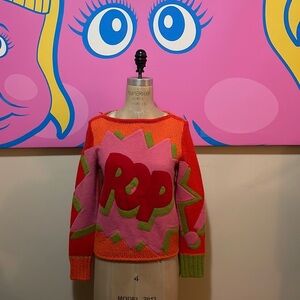 ICEBERG Pink Orange Wool Angora Knit Pop Sweater NWT